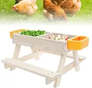 Wood Chicken Picnic Table Feeder Large DIY Chicken Feeder Kit with 2 Water Bowls Stable Feeding Table with Mesh Bottom Keep Food Fresh and Dry for Home Farm