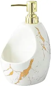 Liquid Marble Texture Ceramic Soap Dispenser w/Sponge Holder 2 in 1 Refillable Pump Bottle Porcelain Lotion Dispenser for Bathroom Kitchen Countertop