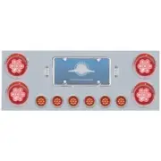 430 SS Center Light Panel W/ 4 - 4 Inch, 6 - 2 Inch Flat Red/Red LED Lights
