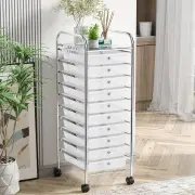 Costway10 Drawers Rolling Storage Trolley Organizer Cart with Wheels-Transparent