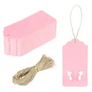 200Pcs Kraft Paper Gift Tags String 3.5 x 1.6 Inch Wave Shape Rose Red