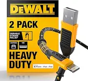 DEWALT Heavy Duty 2-Pack Durable iPhone Charger Cord, [Apple MFi Certified] 4ft Long Charging Cable, Compatible Apple Lightning to USB Cable, Fast Charging Cords for iPhone 14/13/12/11/13 Pro/13 Max