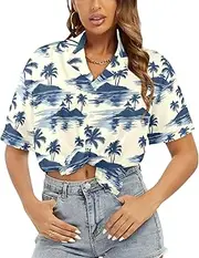 [Generic] Women's Short Sleeve T Shirt, Comfy Button Down T-Shirt,Soft Beach Summer Tops Blouses, Mini Island Drift-11