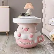 Cute Piglet Bedside Table, Side End Table with Tray, Coffee Tables for Living Room, Nesting Tables, 45 * 45 * 40cm, Resin Fiberglass (Color : Pink)
