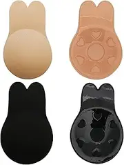 DuBom 2 Pairs Sticky Bra, Strapless Backless Bra Adhesive Invisible Lift Up, Reusable Push Up Breast Lift Nipple Covers Patch for Women