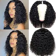 Curly V Part Wigs Brazilian Kinky Curly Human Hair Wigs for Black Women V Shape Wigs No Leave Out Lace Front Wigs Upgrade U Part Wigs Glueless Full Head Clip I