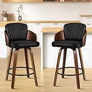 ALFORDSON 2PCS Alice Black Adjustable Kitchen Stools with Anti-Slip Floor Protector, Bar Stools with Steel Footrest, Swivel PU Leather Home Bar Counter Barstools, Dining Chair in 66cm Seat Height