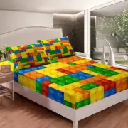 Kids Games Bed Sheet Set for Child Bedroom Color Building Blocks Fitted Sheet...