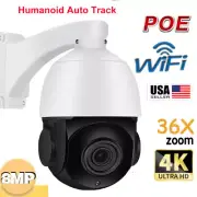 8MP 4K 36X Zoom WiFi PoE Humanoid Tracking SD Card Slot MIC PTZ Speed IP Camera