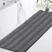 Smarcute Chenille Bath Mat Non Slip Bath Mat for Bathroom Extra Thick Soft Striped Bath Rug Water Absorbent Shag Carpet for Bathroom - (1 Piece - 119cm x 43cm) Grey