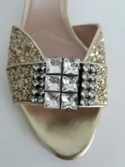 MIU MIU GOLD GLITTER SWAROVSKI CRYSTALS WEDDING MULES SLIDES EU 39 I LOVE SHOES