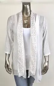 CHICO'S $117 NWT BEIGE SHEER CROCHET PATCHWORK MESH CARDIGAN JACKET SIZE 2 (L)