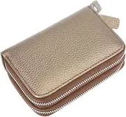 [ANDRESLAD] Double Zipper Coin Purse Leather Organ Package Holder Small Wallet for Men and Women Theft Id Holders with Multiple Card Slots Present for Father Day Birthdays and More Bronze