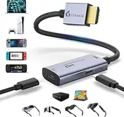 [Guermok] AR Glasses HDMI to USB-C Display Adapter, 4K@60Hz Play and Charge XR Converter with DC 5V, for XREAL One/Air 2 Pro/RayNeo/Rokid, Steam, Switch2/1, PS5/4, Portable Monitors (Sliver)