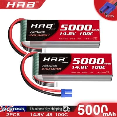 2pcs 4S 14.8V 5000mAh LiPo Battery EC5 for RC Car Truck Buggy Boat Airplane UAV