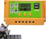 30A Solar Charge Controller,30A PWM Solar Panel Inverter | Battery Intelligent Regulator with LCD Display, Timer Setting, 12V/24V Double USB for Lithium Battery