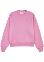 Ami Paris Logo-embroidered Stretch-cotton Sweatshirt - Light Pink - XL XL
