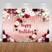Sensfun Burgundy Floral Birthday Backdrop Pink Rose Gold Flower Glitter Dot H...