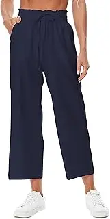 [BXZUSIO] Womens High Waisted Linen Pants Wide Leg Drawstring Flowy Crop Pants with Pockets