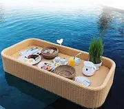 GRERTX Rattan Woven Serving Tray Rectangle, 100CM Floating Serving Tray for Pool Rattan with Handle, Floating Pool Breakfast Tray, Swimming Pool Floats, for Basket Drinks Pool Serving Drinks, Brunch