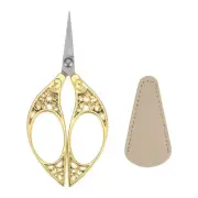 4.3" Stainless Steel Vintage Embroidery Sewing Scissors with Leather Cover Gold