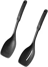 Barbuly Non-Stick Slotted and Solid Spoon Set with Deep Bolw and Measurement Mark for Mixing, Serving