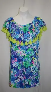 Lilly Pulitzer La Fortuna Romper Borealis Blue Social Sunset #010559 Sz L NWT