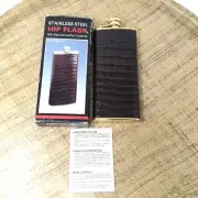 Comoy's of London 5 Oz Stainless Hip Flask Brown Leather Wrapped New Old Stock