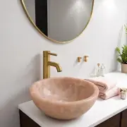 18" Rose Quartz Stone Sink Handmade Pink Crystal Vessel Basin for Bathroom Decor