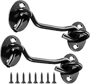Litensh 2PCS Barn Door Hook Lock, Gate Door Hook and Eye Latch, Cabin Hooks and Eye Latch Lock Cabinet Latche, Swivel Window Hook for Sliding Door Bedroom Bathroom Windows Gates Black, 3 Inch