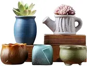 Ceramic Succulent Planter Pot with Drainage, Cactus Plant Containers with Holes, Planting Pot Flower Pots Set of 5 for Home Office Table Desk Decoration