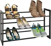 mDesign Metal 3 Tier Adjustable/Expandable Shoe and Boot Storage Organizer Rack - Space-Saving, Angled Vertical Storage - Closet, Entryway, Mudroom, Bedroom, Garage - Black