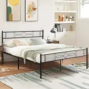 VECELO Queen Size Bed Frame Metal Platform with Headboard/Steel Slat Support/No Box Spring Needed/Easy Assembly