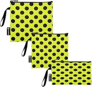 Tiny Black Polka Dots on Yellow Reusable Snack Sandwich Bags Washable Fabric Food Storage Pouch with Zipper for Kids and Adults (Set of 3: S/M/L)