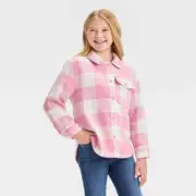 Girls' Plaid Button-Front Long Sleeve Shacket - Cat & Jack™ Dusty Pink S