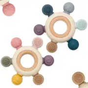 Baby Teething Toys 2Pcs Silicone Teethers BPA Free Silicone Rudder with Wooden R