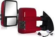 Towing Mirrors Compatible With 1999-2016 Ford F250 F350 F450 F550 Super Duty Truck Side Tow Mirrors, Super Duty Mirrors, Power Heated Manual telescoping&folding Pair LED Smoke Painted Red