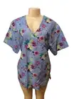Carol Scrub With Flower Scrub Top Medium 8-10 Light Blue