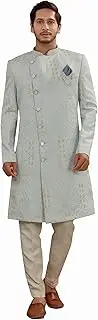 [Shreyanvi] Indian Designer Wedding Festive Wear Men's Jacquard Fabric Indo-Western Sherwani Pajama Set