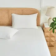 LINENOVA Premium 100% Cotton Fitted Sheet Set - 3 Piece for Queen Size Bed Set, 1 Fitted Sheet & 2 Pillowcases, Luxury Softness, Elasticized 40cm Deep Pocket - White