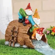 Trio of Gnomes Playing Gutter Downspout Drain Extension Garden Sculpture Statue