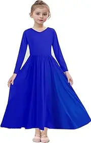 [ORIDOOR] Girls Praise Dance Dress Metallic Gold Liturgical Worship Church Robe Full Length Swing Lyrical Costume