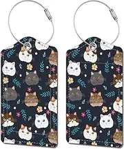 [Ceckooty] Luggage Tags for Suitcase, 2 Pack Suitcase Tags with 4 Stainless Steel Loop and Identifiers Privacy Cover ID Label for Women Men Travel Gifts (Cute Cat Garfield)