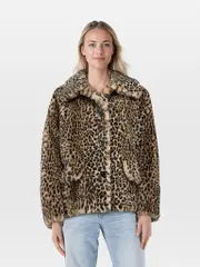 Brown Leopard Print Faux Fur Coat