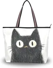 [ZRYSMY] YMXFXP Lightweight Tote Bag Funny Cat Black White for Women Durable Designer Handbag with Zipper for Daily Use L
