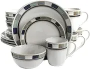 Gibson Elite Casa Blanca Round Reactive Glaze Stoneware Dinnerware Set, Service for 4 (16pcs), White/Blue