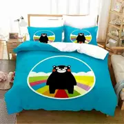 v295 Bed Sheets Kawaii Cartoon Comics Kumamon Bedding Set Double Twin King Duvet Cover Comforter Pillowcase Boys Girls Adults Bedroom 3-Piece Bedding