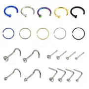 22PCS/Set Stainless Steel Hinged Seg Nose Hoop Rings Bone StudsBody Piercing`yk