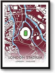 GroundDesigns WEST HAM UNITED Football Gift LONDON STADIUM Art Map A3 Print WHUFC