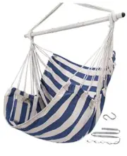 Hammock Chair Swing (500 lbs Max) - Hanging Hammock Chair A Blue and White